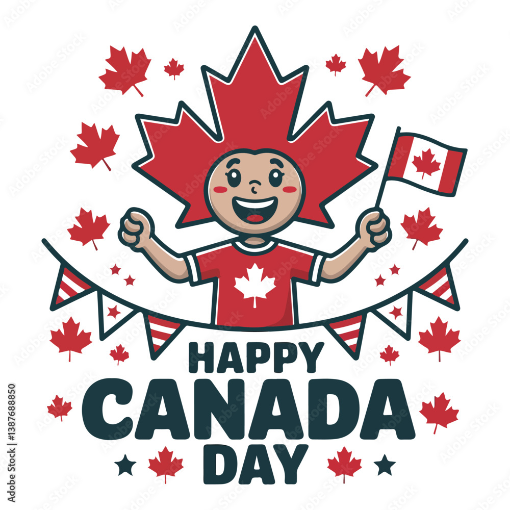 Happy Canada Day Cartoon Character with Maple Leaf Flag and Festive Design
Happy Canada Day Cartoon Character with Maple Leaf Flag and Festive Design
