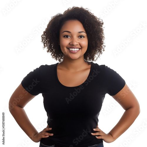 A Woman with a Confident Smile Standing Tall with Her Hands on Her Hips Isolated on Transparent Background