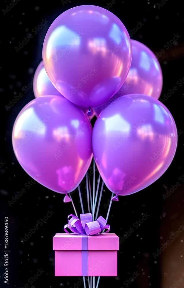 Aesthetic pastel balloons float with gift box