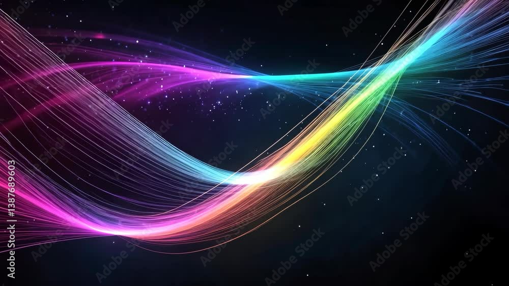Vibrant Stream of Light Particles Flowing Across Dark Space Background, Visual Spectacle Vibrant Stream of Light Particles Flowing Across Dark Space Background, Visual Spectacle