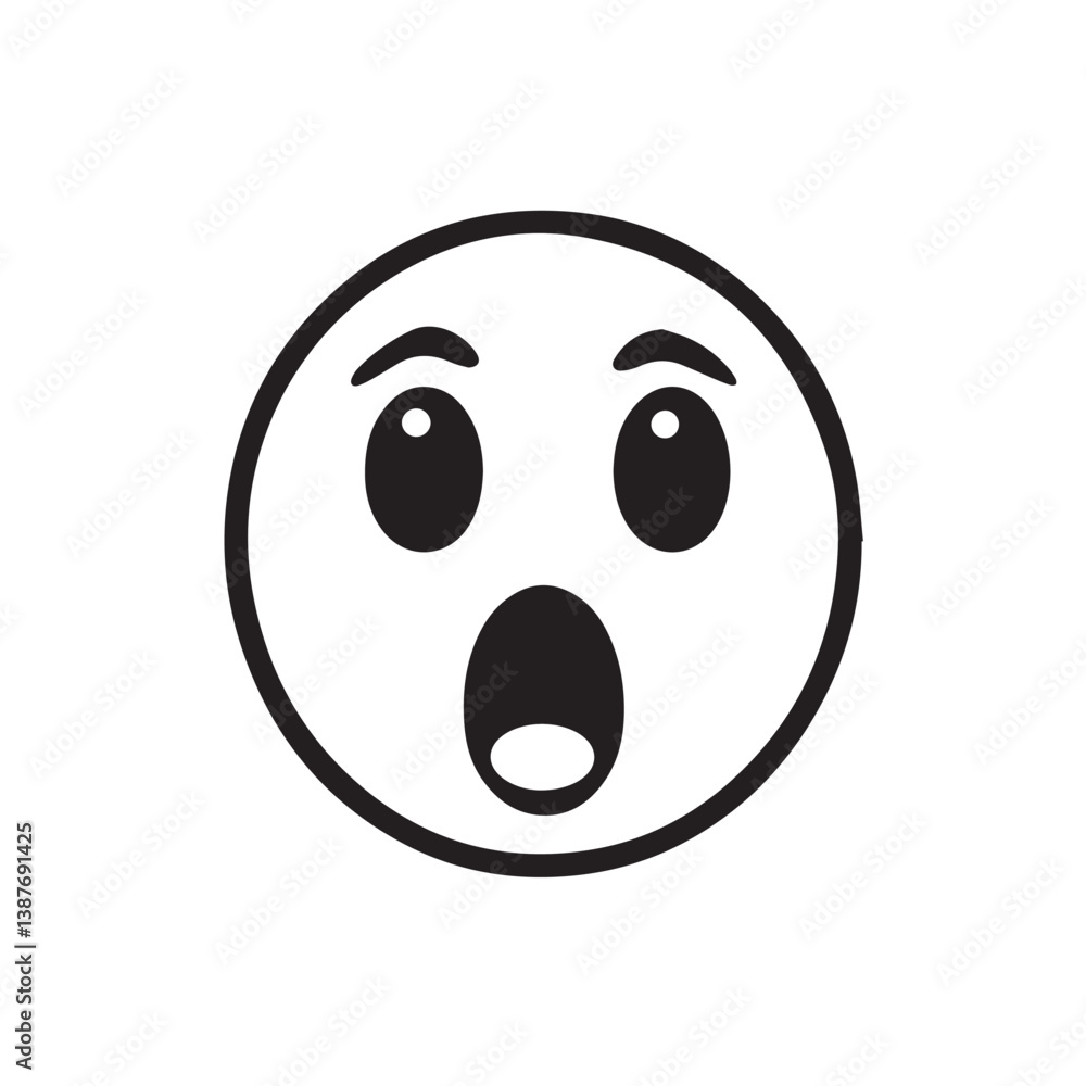 Fototapeta premium Shocked emoticon face expresses surprise emotion isolated
