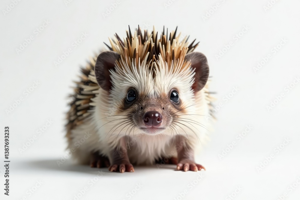 Naklejka premium Close-up view of a single hedgehog against a stark white backdrop , studio shot, white background