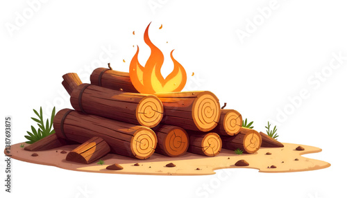 Wallpaper Mural Campfire isolated on white background. Closeup of a pile of firewood burning with orange and yellow flames Torontodigital.ca