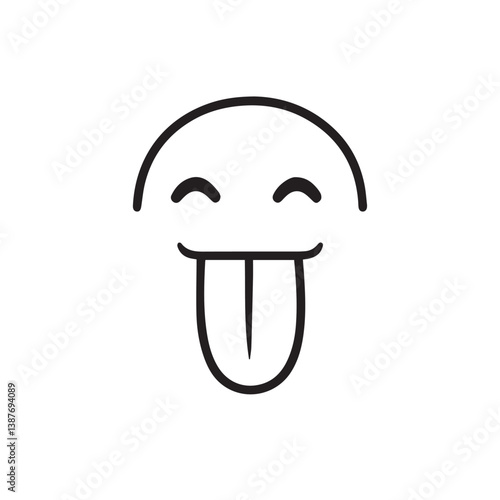 Cartoonish face expresses joy showing tongue on white background