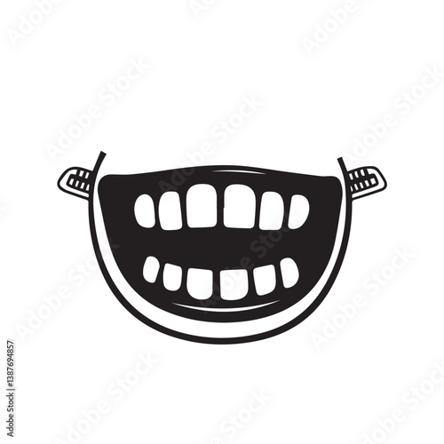 Open mouth shows teeth gums black on white background