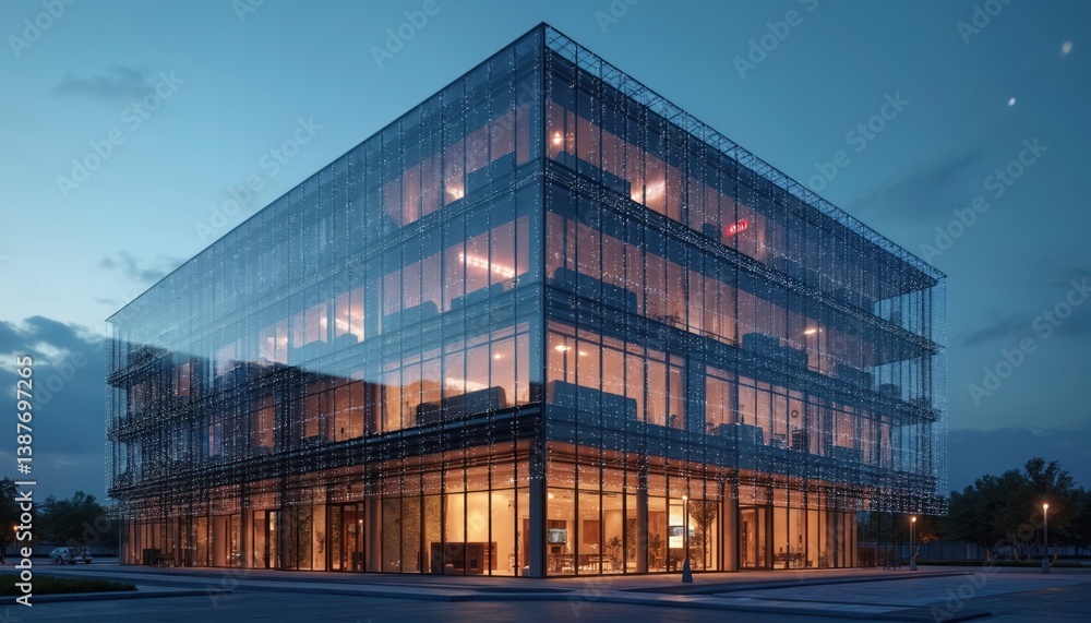 Modern glass office building futuristic design, connectivity. Architecture, construction, innovation central themes. Digital overlay, cloud, cyberspace. Building growth, sustainable, smart tech Modern glass office building futuristic design, connectivity. Architecture, construction, innovation central themes. Digital overlay, cloud, cyberspace. Building growth, sustainable, smart tech