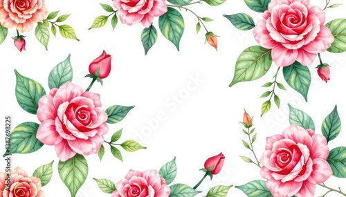 Delicate watercolor roses and leaves, repeating pattern , plant, design, elegant