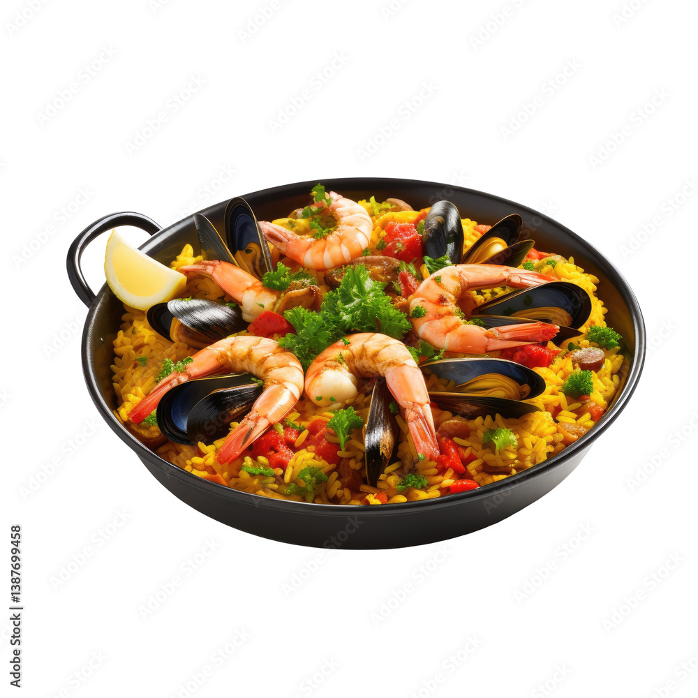 Vibrant Spanish Paella on transparent background Vibrant Spanish Paella on transparent background