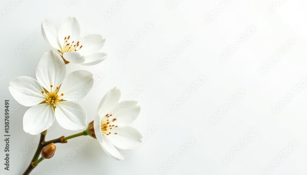 Obraz premium Delicate white flower blossoms against pure white background, flora, wallpaper, minimal