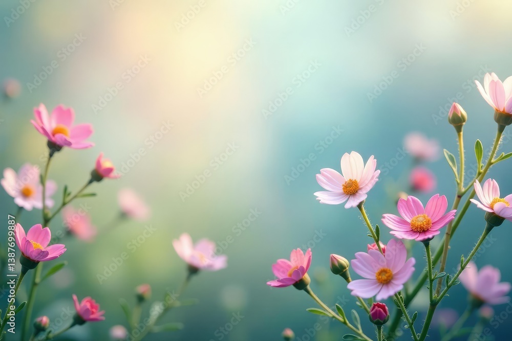 Obraz premium Delicate wildflowers & vines, pastel palette, soft focus, nature, delicate, texture