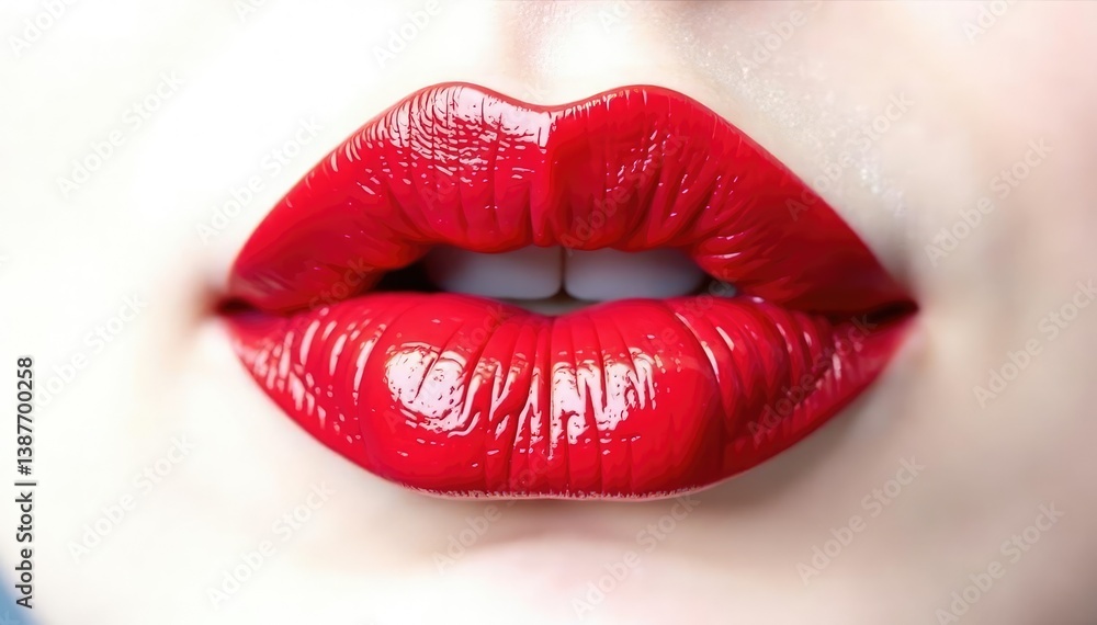 Obraz premium Dramatic red lip swatch against stark white backdrop , product shot, simple, isolated