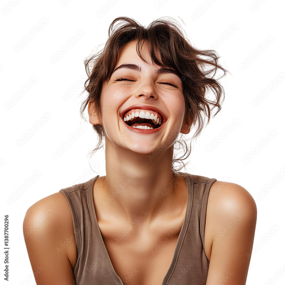 A Woman Laughing with Joyful Expression Isolated on Transparent Background A Woman Laughing with Joyful Expression Isolated on Transparent Background