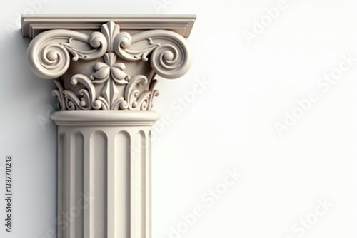 Elegant Roman column detail against pure white backdrop, simple, history