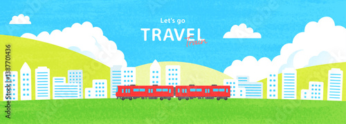 水彩タッチの電車のイラスト素材_1