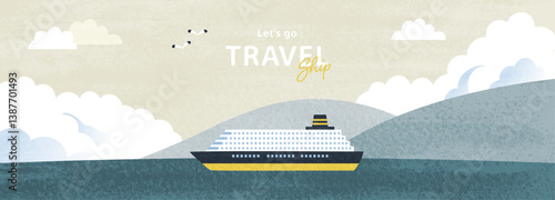 水彩タッチの船のイラスト素材_2