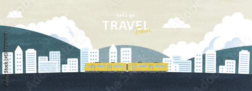 水彩タッチの電車のイラスト素材_2