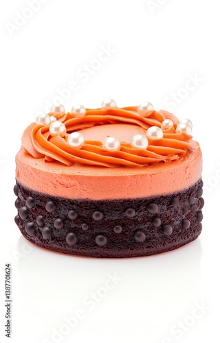Obraz na płótnie Isolated on white background, gourmet chocolate mousse cake fancy topped with a caramel swirl w salonie