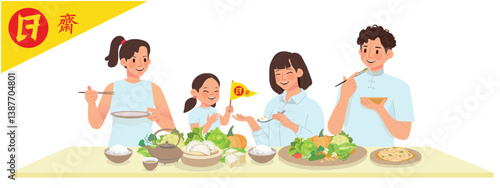 Vegetarian Festival illustrates with Yellow flag for Multimedia Design. Thai and Chinese letter mean "Vegetarian Festival or Vegetarian Foods" to indicate foods for people who join this festival.