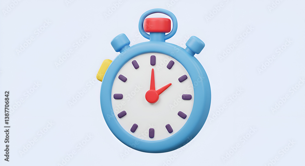 A 3D-rendered light blue stopwatch with a white face, red hand, and yellow button, against a soft blue background.
A 3D-rendered light blue stopwatch with a white face, red hand, and yellow button, against a soft blue background.