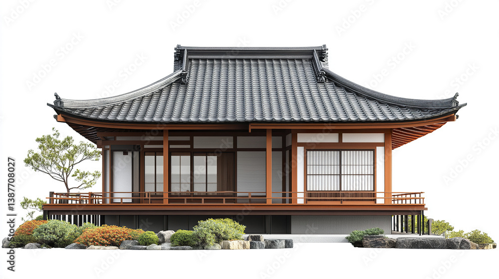 Fototapeta premium Traditional Japanese house with serene garden elements
