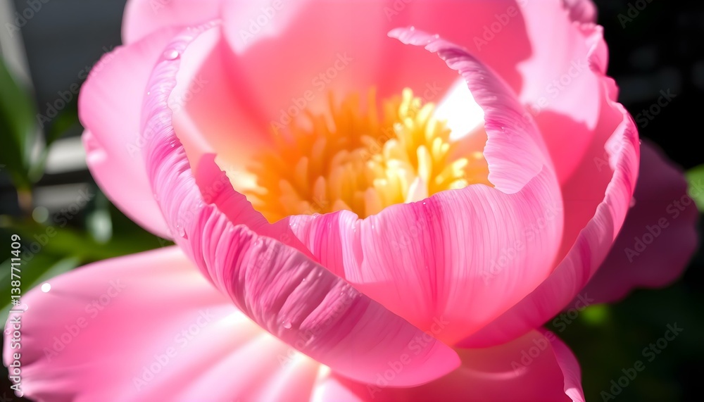 close up of a pink flower with water droplets