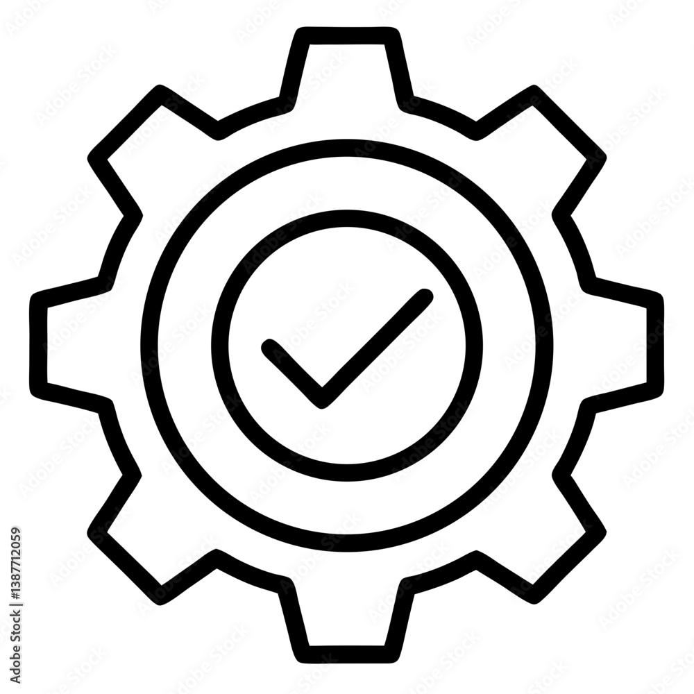 Checkmark with a Gear Icon Outline on White Background
Checkmark with a Gear Icon Outline on White Background