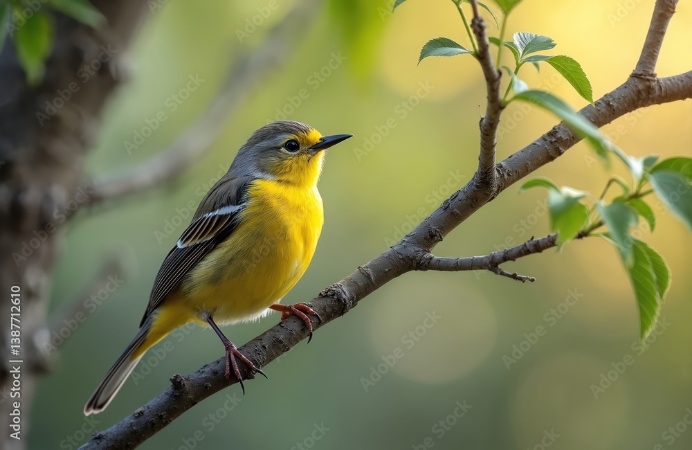 Yellow-rumped warbler perched on branch. Bird has yellow breast, grey head, back. Nature scene shows avian life. Wild bird in natural habitat. Perfect for birdwatching, eco-friendly theme. Yellow-rumped warbler perched on branch. Bird has yellow breast, grey head, back. Nature scene shows avian life. Wild bird in natural habitat. Perfect for birdwatching, eco-friendly theme.
