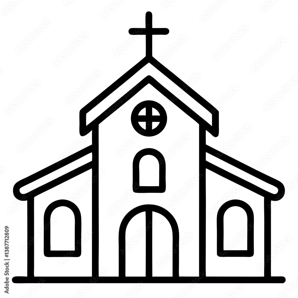 Church Icon Outline on White Background Coloring Book Page Church Icon Outline on White Background Coloring Book Page