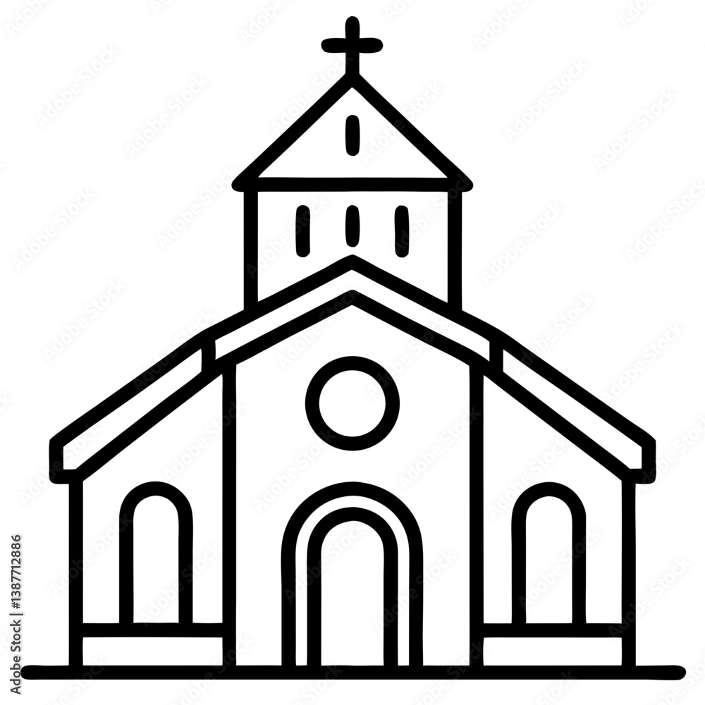 Church Icon Outline on White Background Coloring Book Page Church Icon Outline on White Background Coloring Book Page