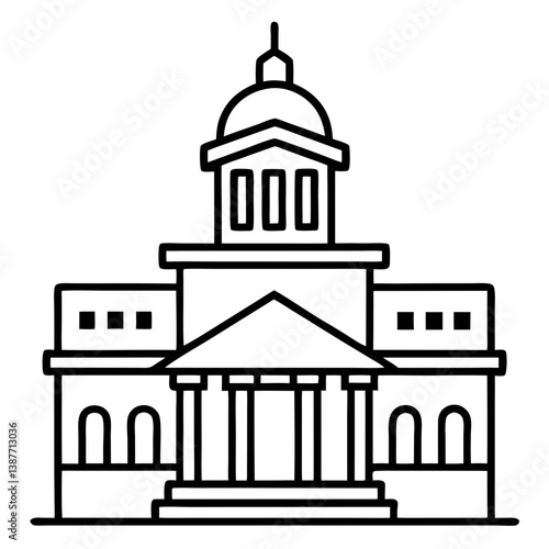 City Hall Building Coloring Book Page Line Art Drawing