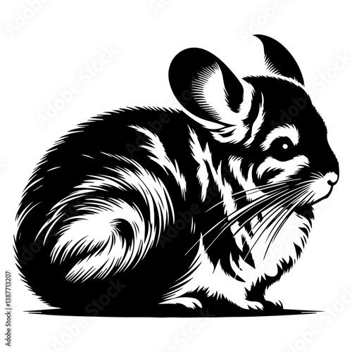Black and white silhouette of a chinchilla on a white isolated background. Vector graphics. EPS.