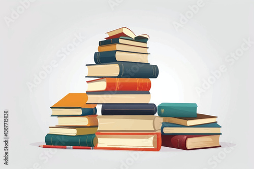 A pile of traditional real books used for education at schools and universities for learning and research isolated against a transparent background.