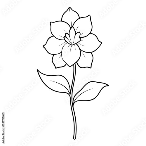 Delphinium Flower Coloring Book Page Line Art Drawing