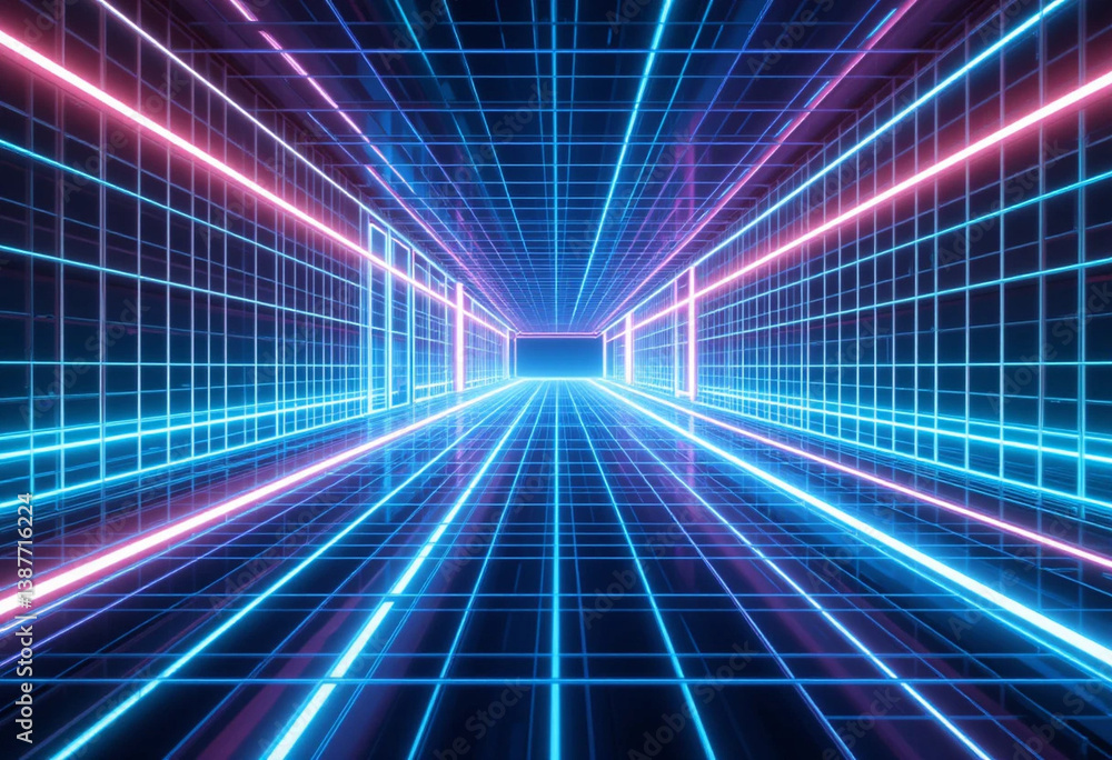 Abstract futuristic grid background with neon lines and 3D depth Abstract futuristic grid background with neon lines and 3D depth