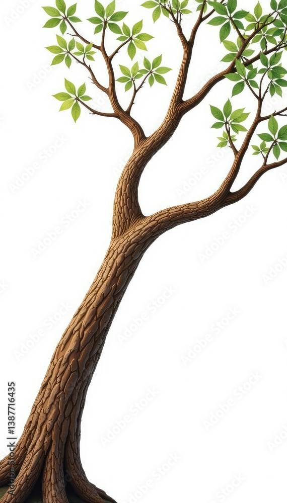Fototapeta premium Long and curved tree branches against a bright white background, forest elements, branch details, rustic texture