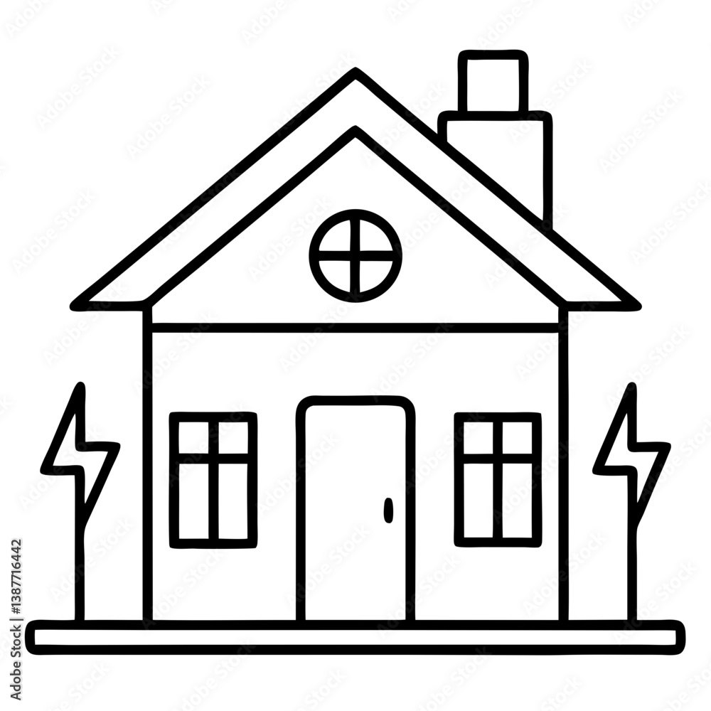 Electric House Coloring Book Page Line Art Drawing Electric House Coloring Book Page Line Art Drawing