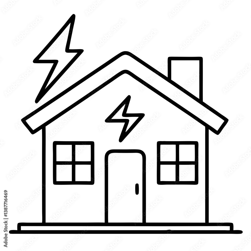 Electric House Coloring Book Page Line Art Drawing Electric House Coloring Book Page Line Art Drawing