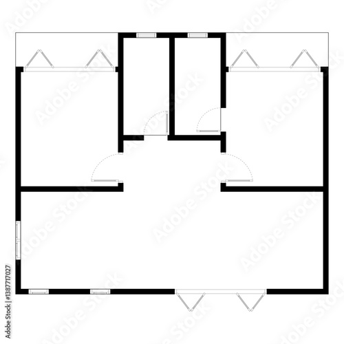 Black and White floor plan of a modern unfurnished house for your design. Suburban house vector blueprint. Architectural background