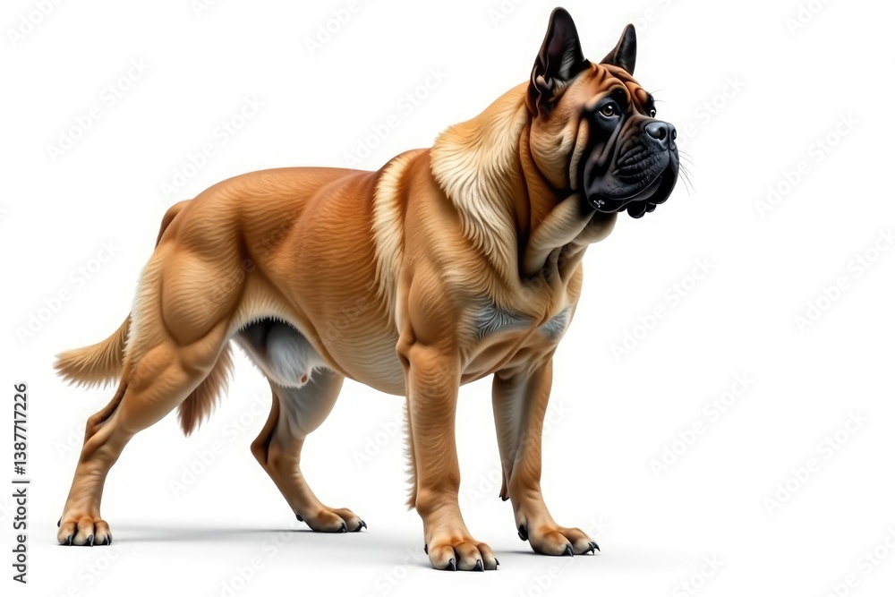 Obraz premium Majestic mastiff, powerful stance, white background, pet, loyal, fur