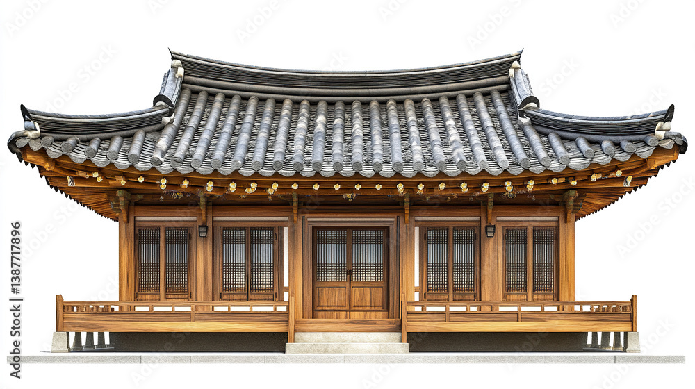 Fototapeta premium Traditional Korean house with wooden structure and tiled roof