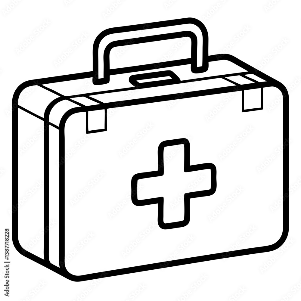 Fototapeta premium First Aid Kit Coloring Book Page Line Art Drawing