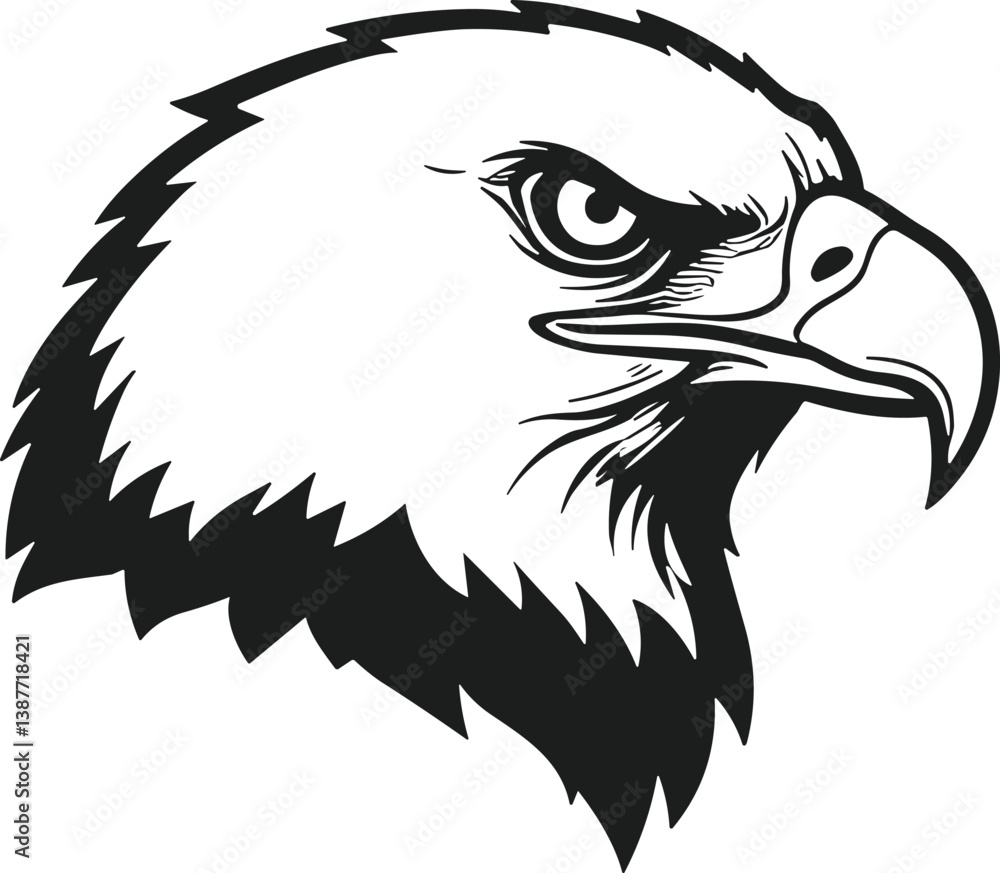 Obraz premium Bold Eagle Head Silhouette Vector – Powerful Bird of Prey Line Art for Logos and Designs