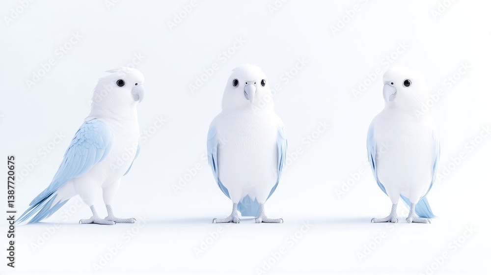 Three adorable white and light-blue birds in a minimalist style Three adorable white and light-blue birds in a minimalist style