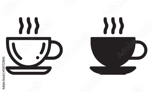 Minimalist Coffee Cup Icon in Outline and Solid Style – Vector Design for Café, Beverage, or Morning Routine Concepts