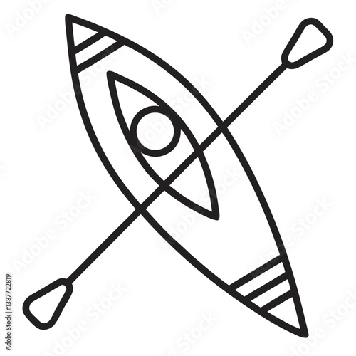 Kayak Icon Coloring Page – Simple Outline Drawing on White Background