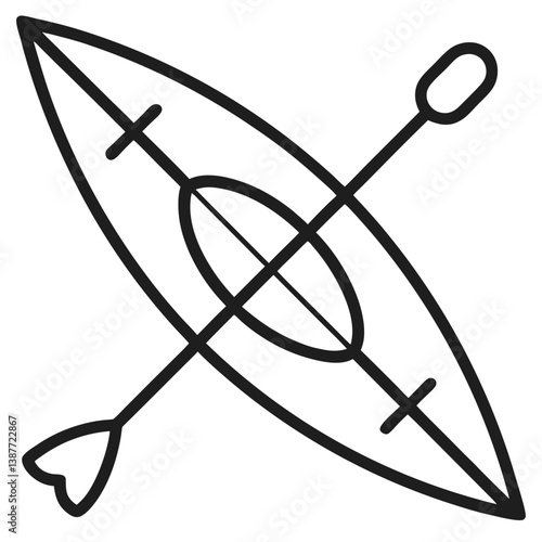 Kayak Icon Coloring Page – Simple Outline Drawing on White Background