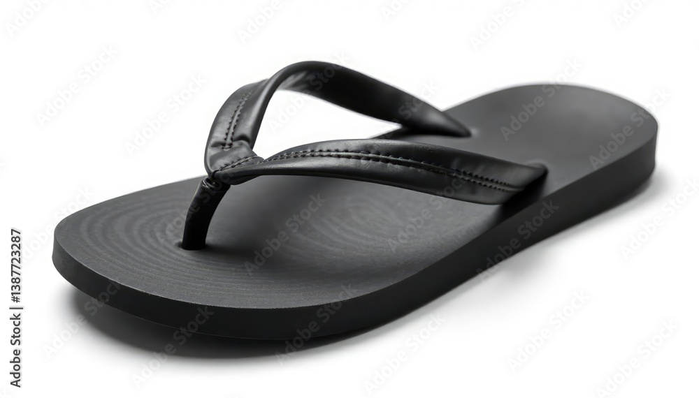 Single black flip-flop, isolated on white background , isolated, top, footwear Single black flip-flop, isolated on white background , isolated, top, footwear
