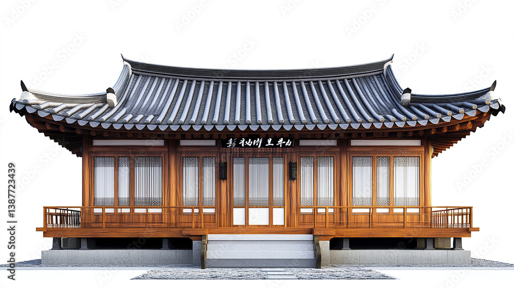 Obraz premium Traditional Korean house with wooden structure and tiled roof