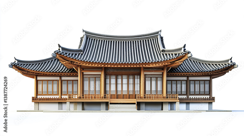 Naklejka premium Traditional Korean house with elegant wooden architecture