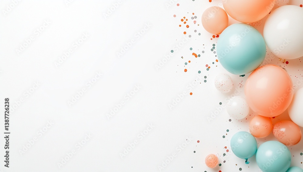 Pastel-colored balloons and confetti create a festive and cheerful scene, perfect for celebrations. Pastel-colored balloons and confetti create a festive and cheerful scene, perfect for celebrations.